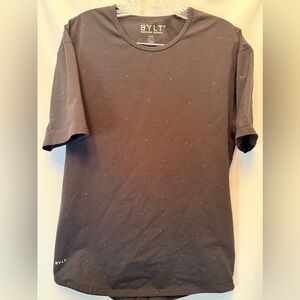 BYLT Basics Men’s Large Lux Drop Cut S/S Curved Hem Shirt Black Gray Dots